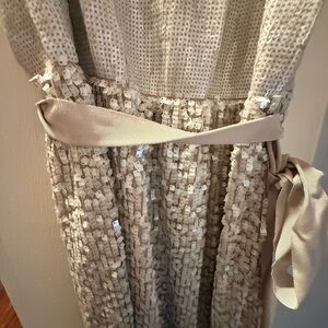 Express Sequin-Embellished Ivory Party Dress with Waist Tie